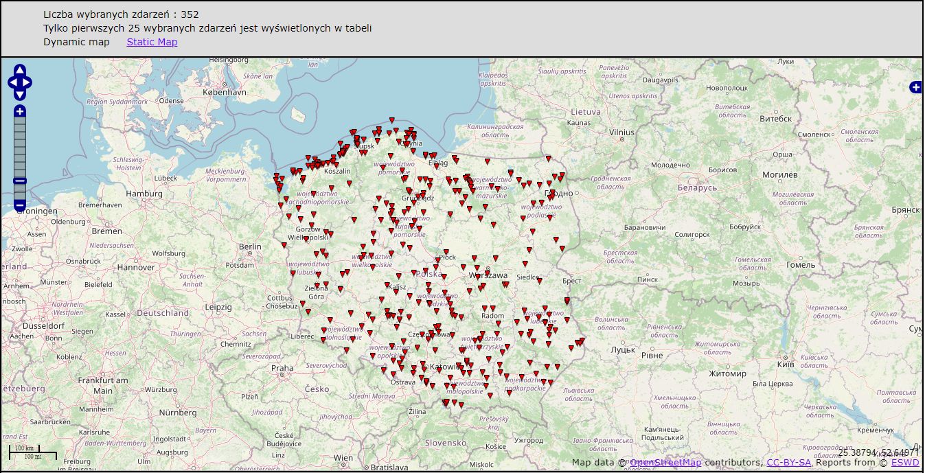 Raporty trąb powietrznych/wodnych złożone w bazie ESWD 