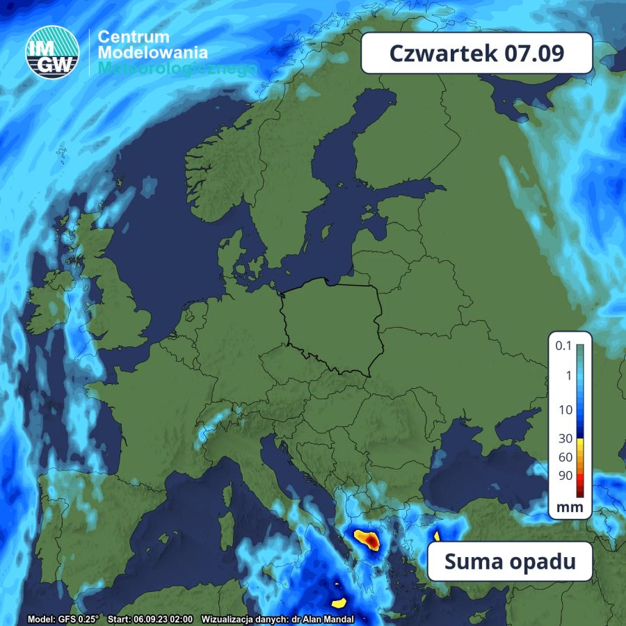 Prognoza dobowej sumy opadu (GFS)