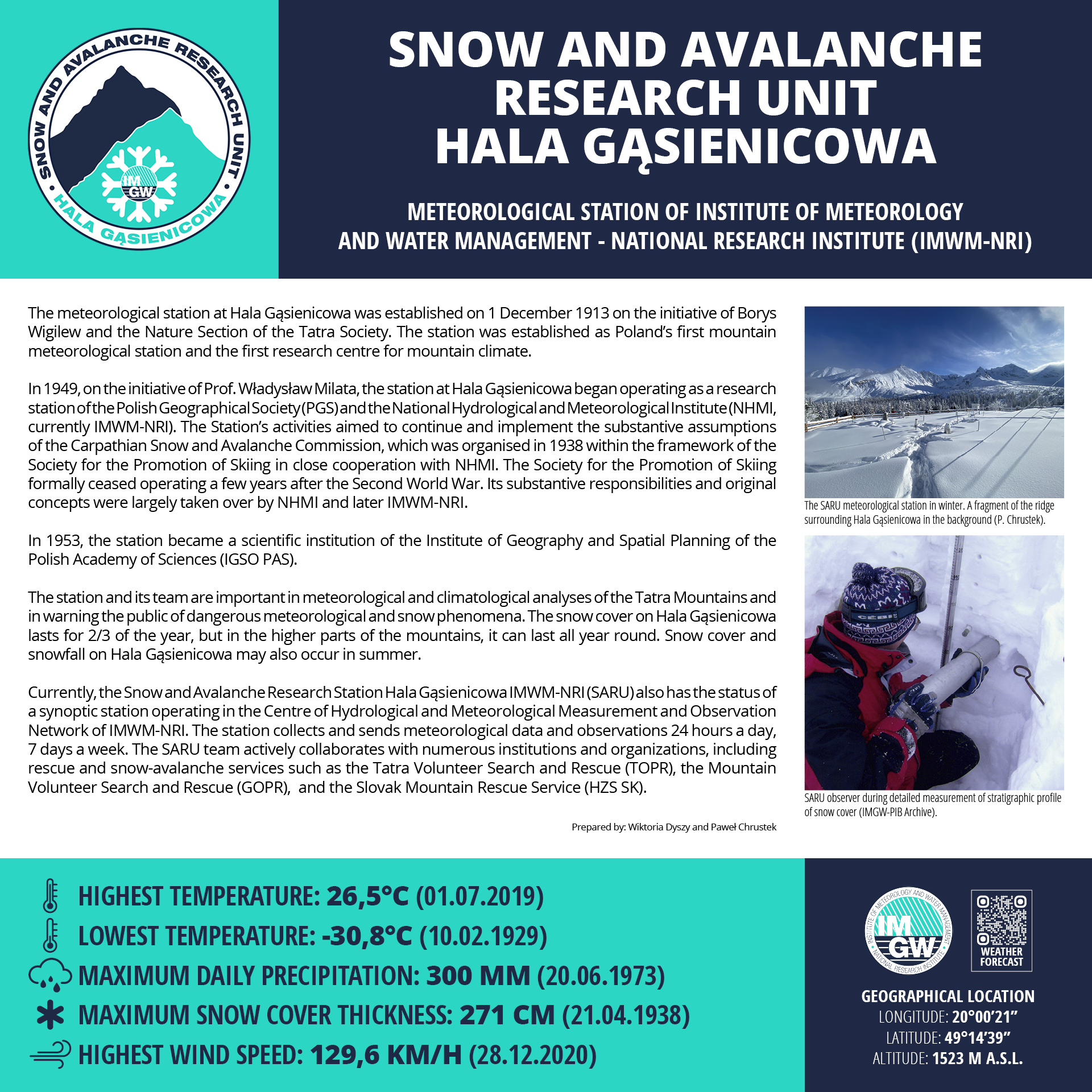 Tablica informacyjna stacji SBŚL Hala Gąsienicowa