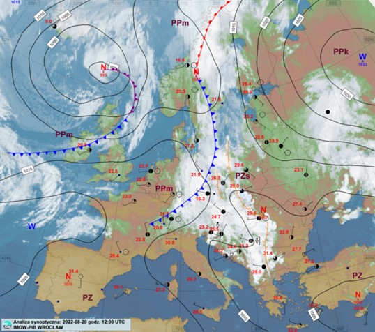 Sytuacja baryczna w Europie 20.08.2022 r