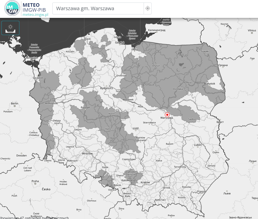 Ostrzeżenia przed suszą hydrologiczną (kolor szary) 24.08.2023 r.