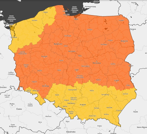 Ostrzeżenia meteorologiczne na dzień 29.08.2024 r.