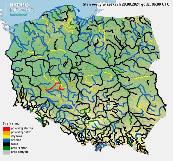 Stan wody na rzekach w Polsce 22.08.2024 r. godz. 8:00.