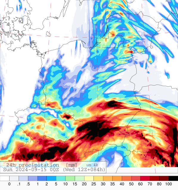 Prognozowana suma opadów na sobotę (14.09.2024) wg wyników modeli UMPL