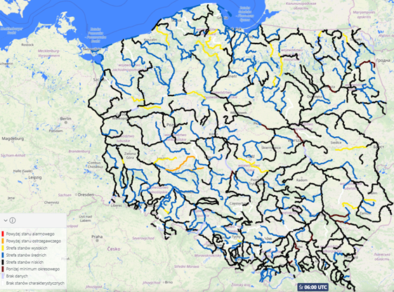 Aktualna sytuacja hydrologiczna 11.09.2024 (06 UTC). Źródło: IMGW-PIB