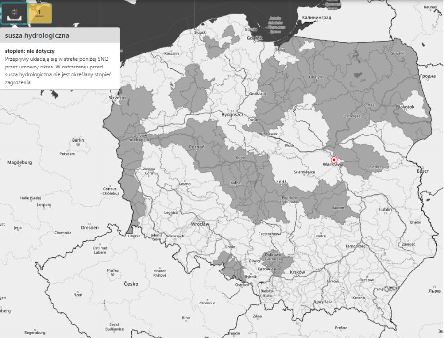 Ostrzeżenia przed suszą hydrologiczną (kolor szary) 14.09.2023 r.