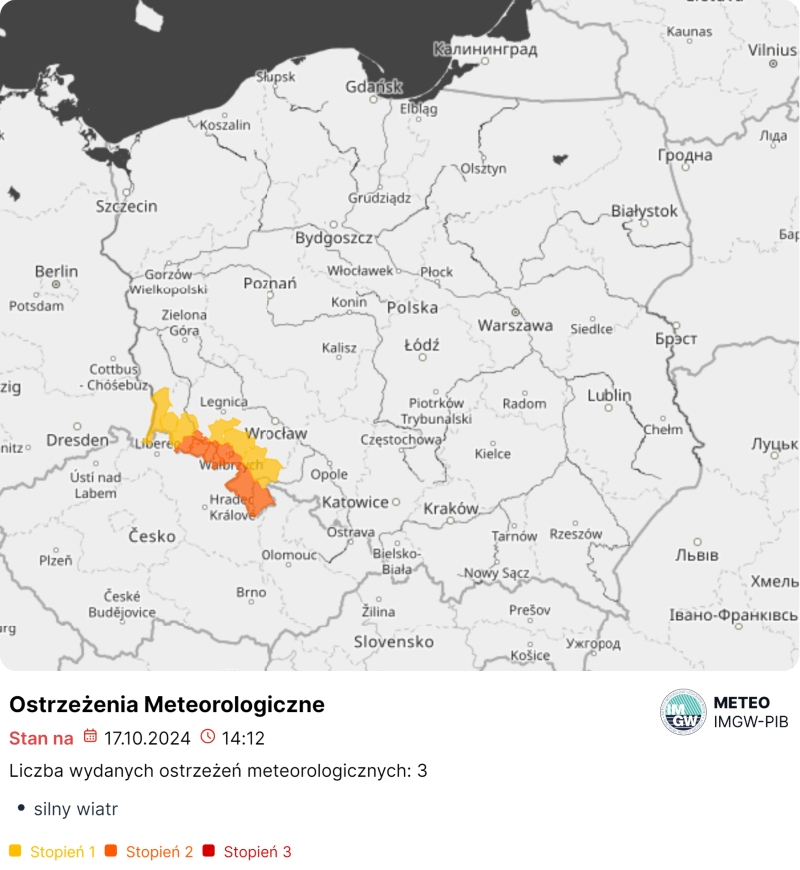 Ostrzeżenia meteorologiczne na dzień 17.10.2024 r.