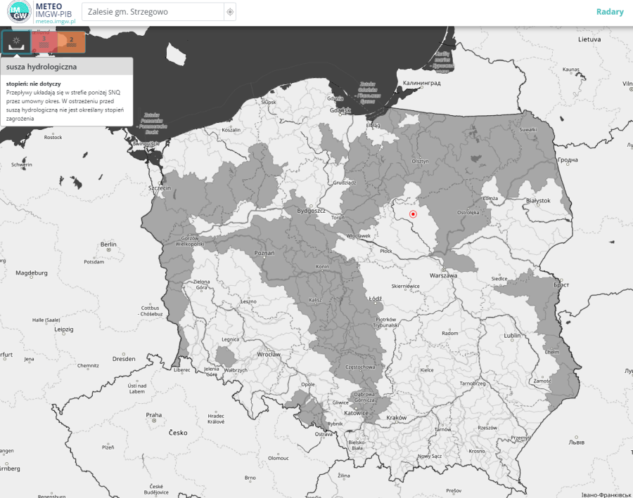 Ostrzeżenia przed suszą hydrologiczną (kolor szary) 19.10.2023 r.