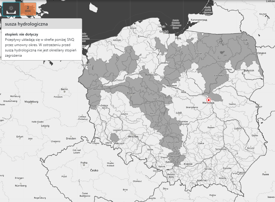 Ostrzeżenia przed suszą hydrologiczną (kolor szary) 26.10.2023 r.