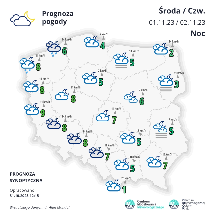 Synoptyczna prognoza pogody  noc z 01/02. 11.2023 r.