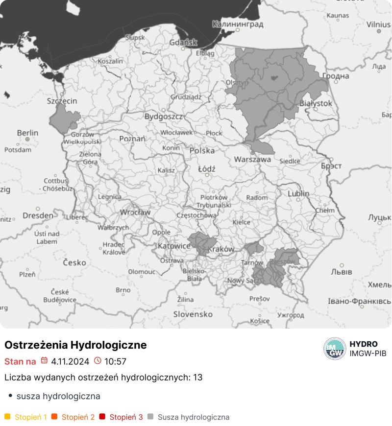 Ostrzeżenia hydrologiczne na dzień 07.11.2024 r.