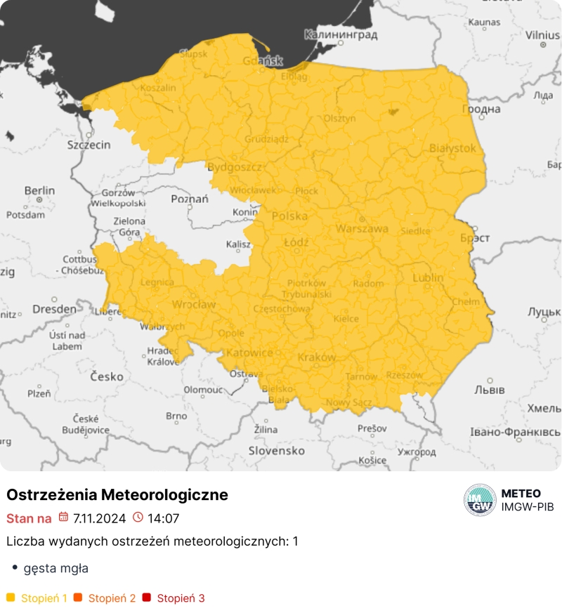 Ostrzeżenia meteorologiczne na dzień 07.11.2024 r.