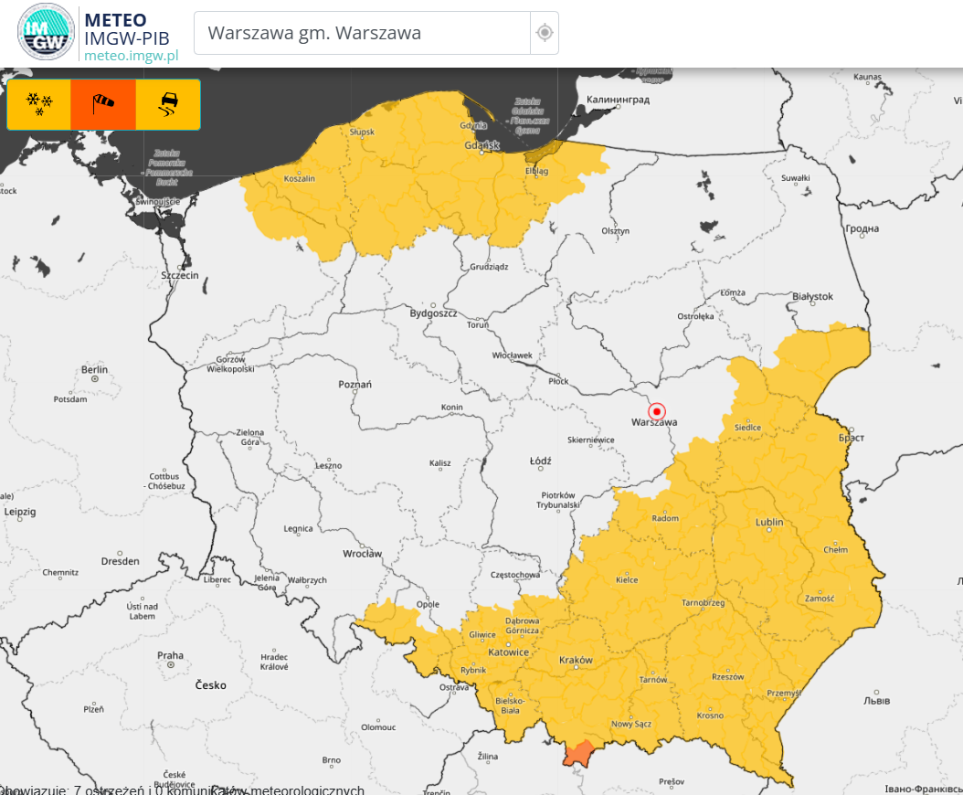 Ostrzeżenia meteorologiczne na dzień 21.11.2024 r.