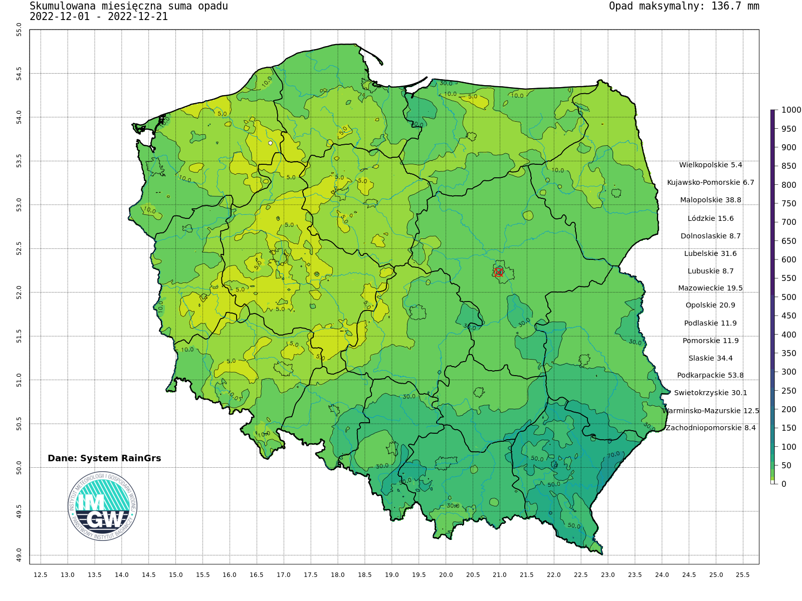 4 BIURO PRASOWE IMGW-PIB Susza hydrologiczna Sytuacja hydrologiczna pod kątem suszy w minionym tygodniu nie ulegała większej zmianie. Obecnie stacji z przepływem poniżej SNQ jest 26. To o 6 stacji mniej niż przed tygodniem. W nadchodzącym tygodniu liczba stacji z przepływami poniżej SNQ będzie maleć. W wyniku roztopów prognozujemy zwiększenie przepływu w korytach rzecznych. Suma skumulowanego opadu od początku grudnia 2022.