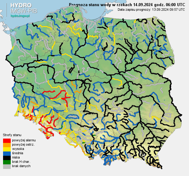 Prognozowana sytuacja hydrologiczna 14.09.2024 r. (06 UTC)