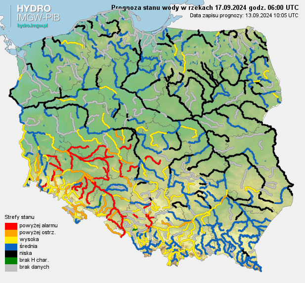 Prognozowana sytuacja hydrologiczna 17.09.2024 r. (06 UTC)