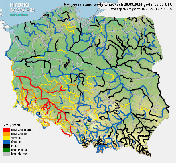 Prognozowana sytuacja hydrologiczna 20.09.2024 r. (06 UTC)