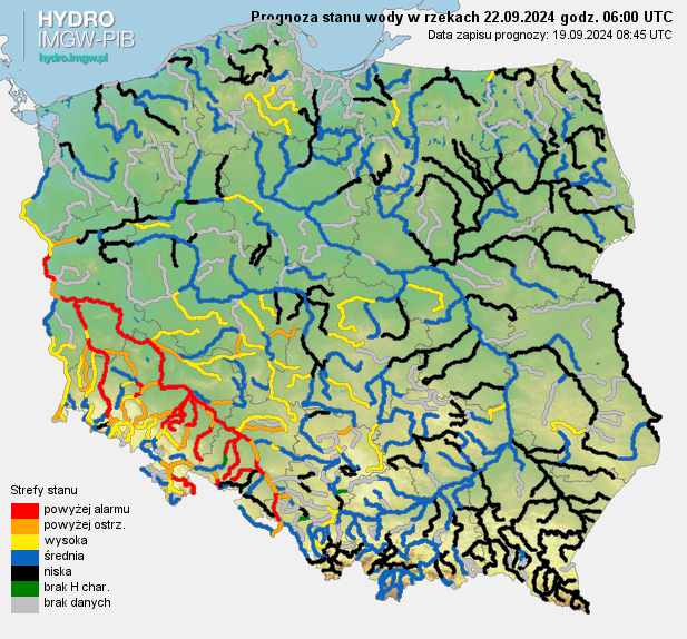 Prognozowana sytuacja hydrologiczna 22.09.2024 r. (06 UTC)