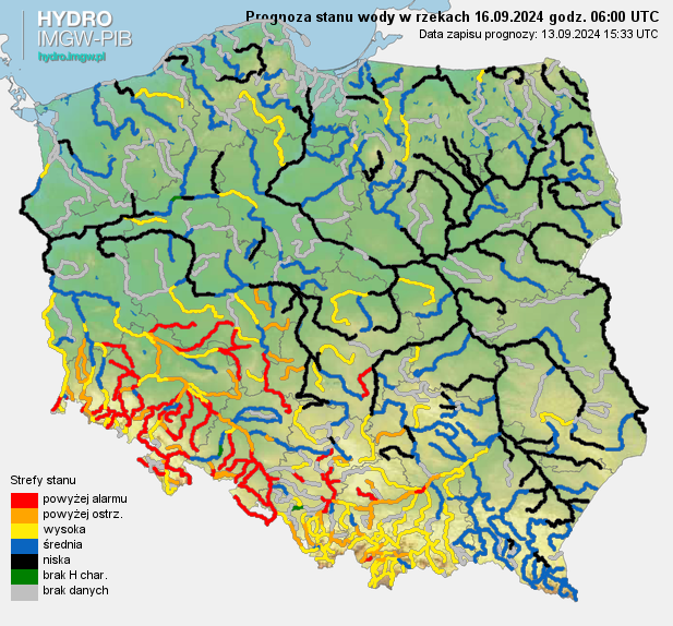 Prognozowana sytuacja hydrologiczna 16.09.2024 r. (06 UTC)