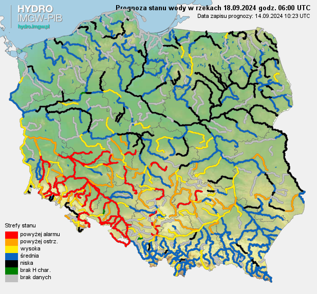 Prognozowana sytuacja hydrologiczna 18.09.2024 r. (06 UTC)