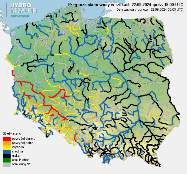 Prognozowana sytuacja hydrologiczna 22.09.2024 r. (18 UTC)