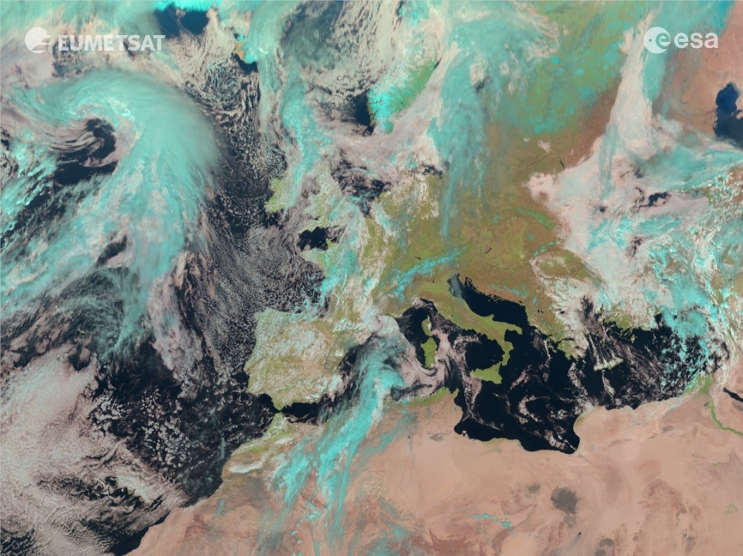 Kompozycja RGB Natural Color, MSG/SEVIRI, 18.03.2023, 11:45 UTC. Źródło: EUMETSAT.