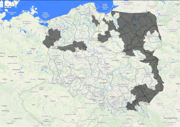 Mapa obowiązujących ostrzeżeń hydrologicznych. Źródło: IMGW-PIB