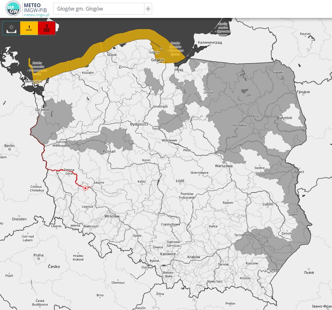 Mapa obowiązujących ostrzeżeń hydrologicznych. Źródło: IMGW-PIB