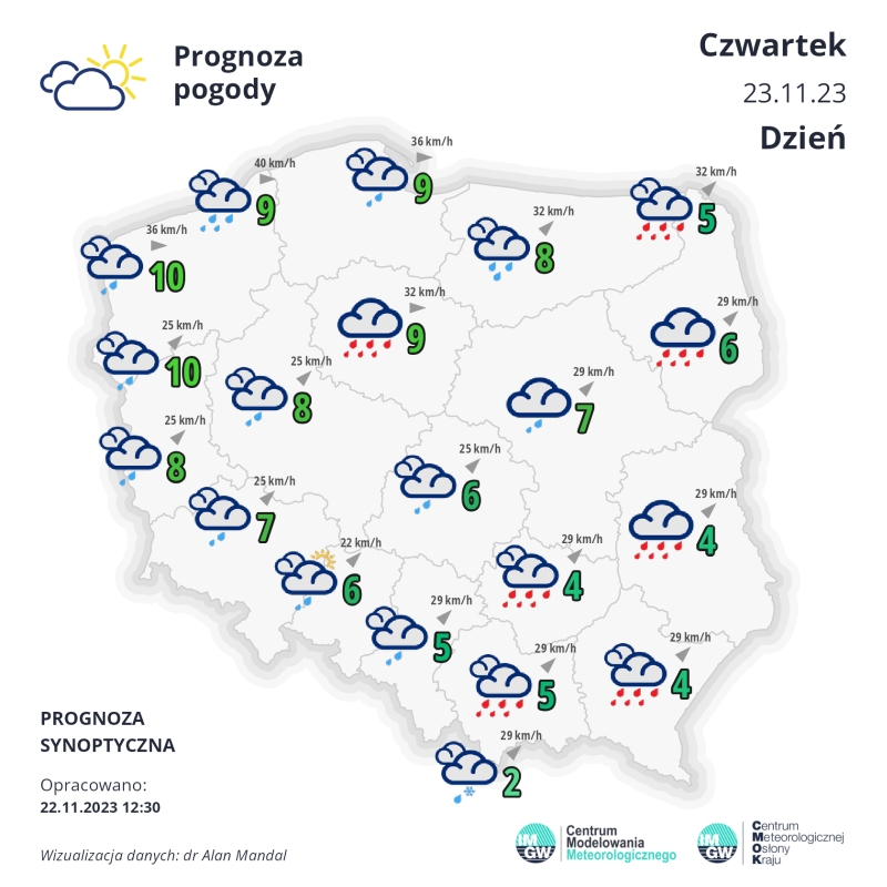 Synoptyczna prognoza pogody na 23.11.2023 r. | https://meteo.imgw.pl/