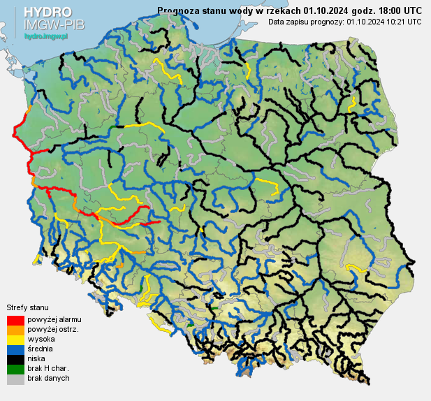 Prognozowana sytuacja hydrologiczna 01.10.2024 r. (18 UTC)