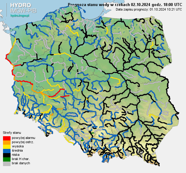 Prognozowana sytuacja hydrologiczna 02.10.2024 r. (18 UTC)