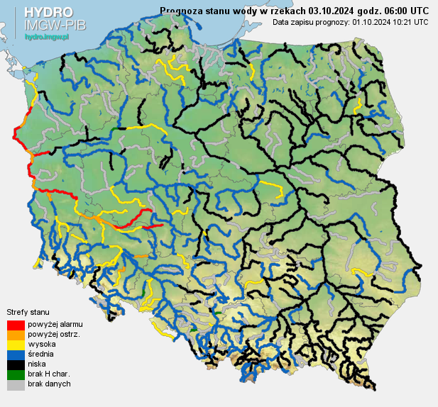 Prognozowana sytuacja hydrologiczna 03.10.2024 r. (06 UTC)