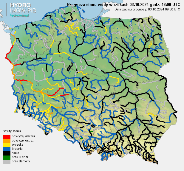 Prognozowana sytuacja hydrologiczna 03.10.2024 r. (18 UTC)