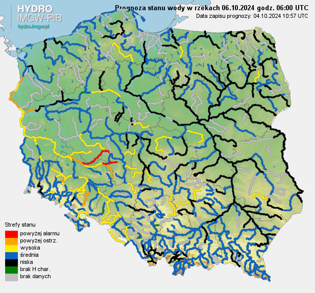 Prognozowana sytuacja hydrologiczna 06.10.2024 r. (06 UTC)