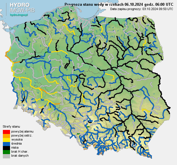 Prognozowana sytuacja hydrologiczna 06.10.2024 r. (06 UTC)