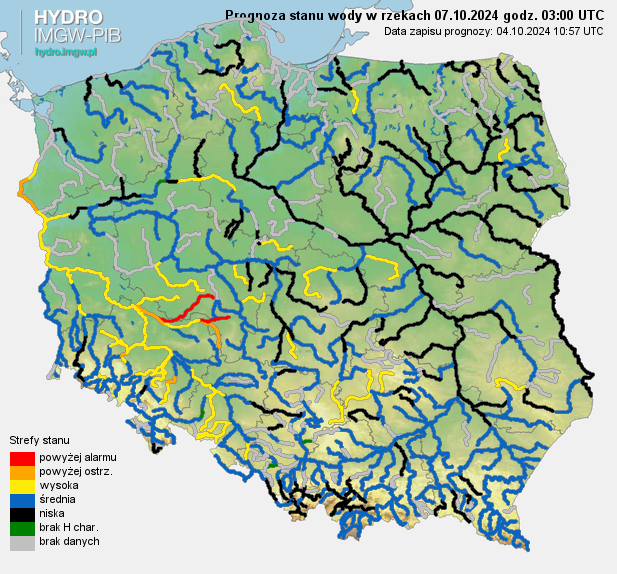 Prognozowana sytuacja hydrologiczna 07.10.2024 r. (03 UTC)