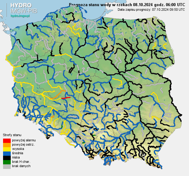 Prognozowana sytuacja hydrologiczna 08.10.2024 r. (06 UTC)