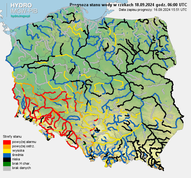 Prognozowana sytuacja hydrologiczna 18.09.2024 r. (06 UTC)