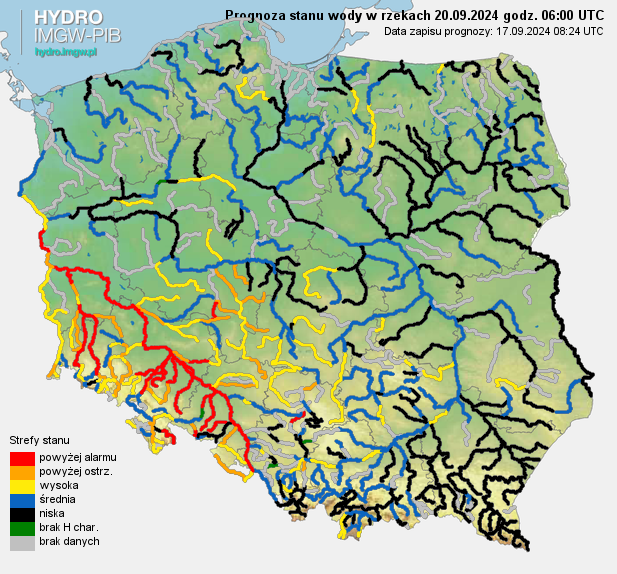 Prognozowana sytuacja hydrologiczna 20.09.2024 r. (06 UTC).