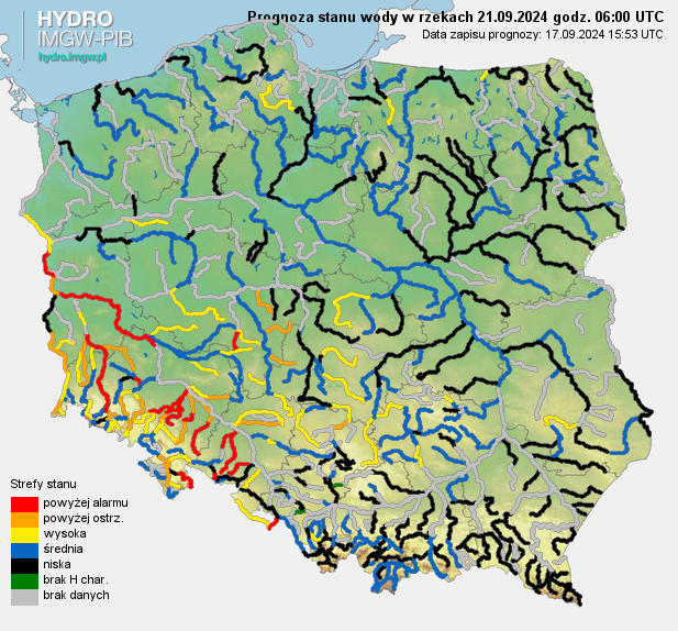 Prognozowana sytuacja hydrologiczna 21.09.2024 r. (06 UTC)