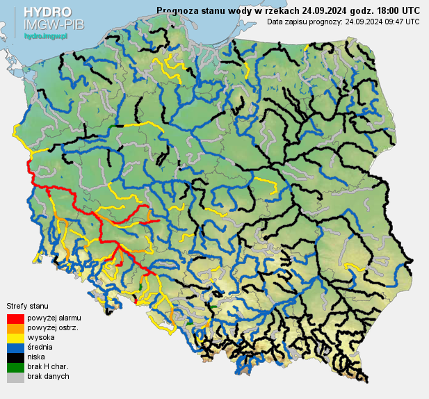 Prognozowana sytuacja hydrologiczna 24.09.2024 r. (18 UTC)