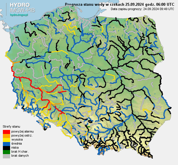 Prognozowana sytuacja hydrologiczna 25.09.2024 r. (06 UTC)