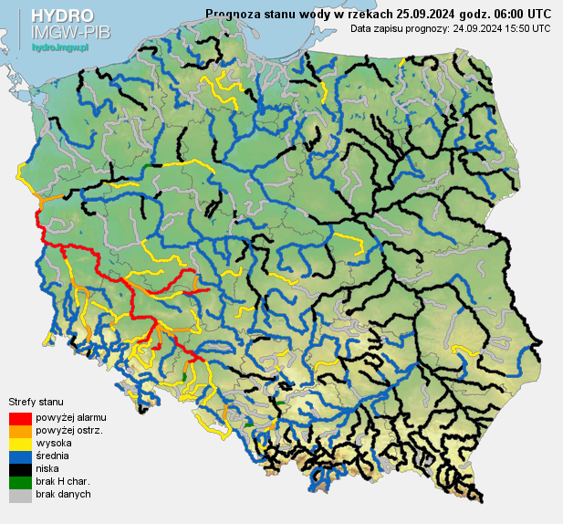 Prognozowana sytuacja hydrologiczna 25.09.2024 r. (06 UTC)