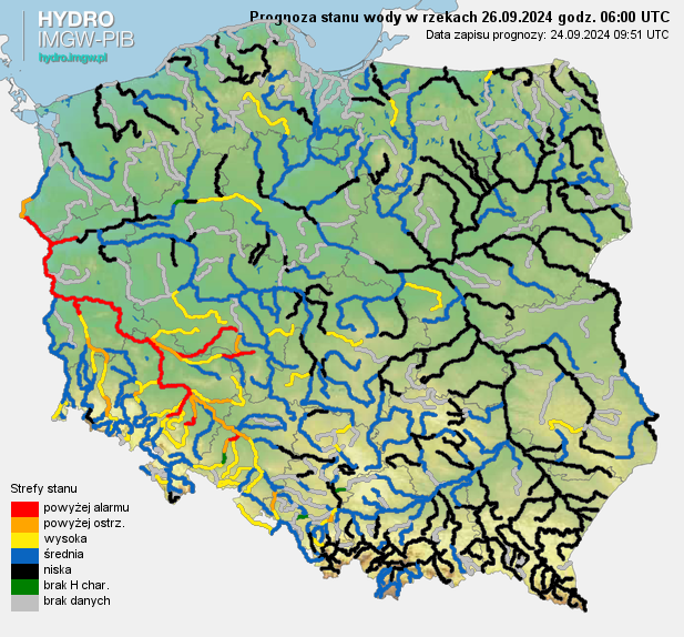 Prognozowana sytuacja hydrologiczna 26.09.2024 r. (06 UTC)