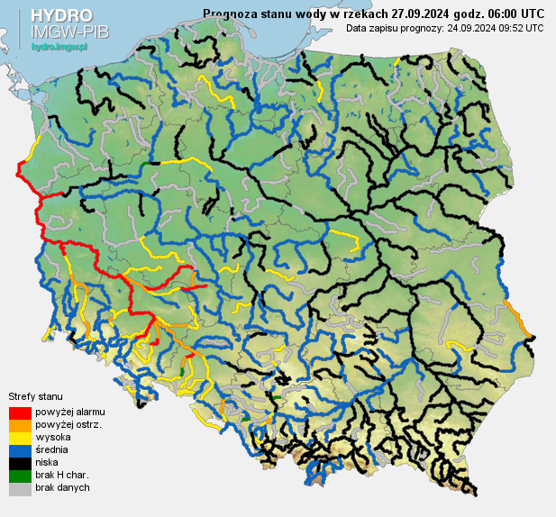 Prognozowana sytuacja hydrologiczna 27.09.2024 r. (06 UTC)