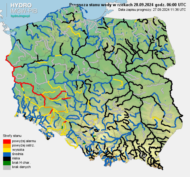 Prognozowana sytuacja hydrologiczna 28.09.2024 r. (06 UTC)