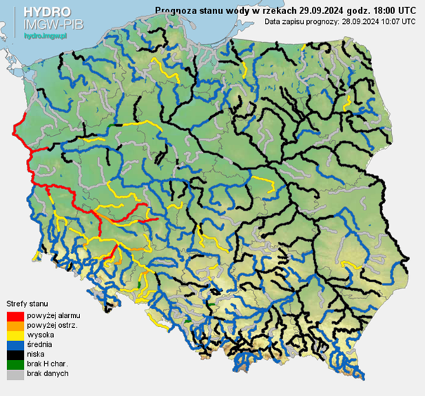 Prognozowana sytuacja hydrologiczna 29.09.2024 r. (18 UTC)