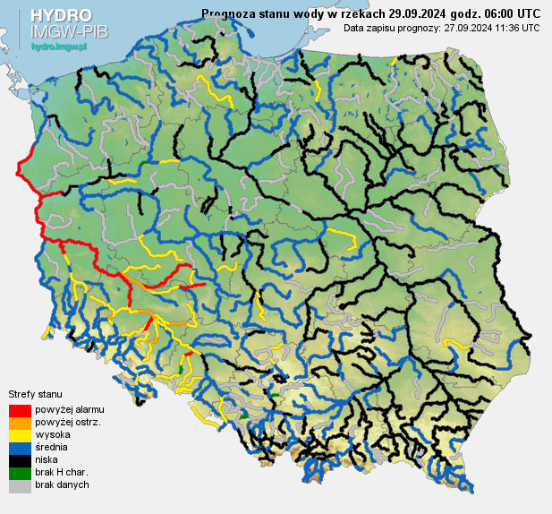 Prognozowana sytuacja hydrologiczna 29.09.2024 r. (06 UTC)