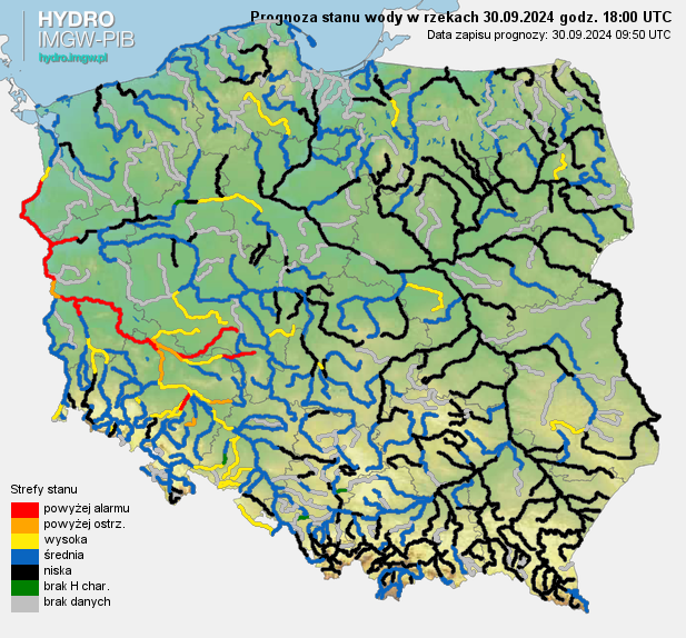 Prognozowana sytuacja hydrologiczna 30.09.2024 r. (18 UTC)