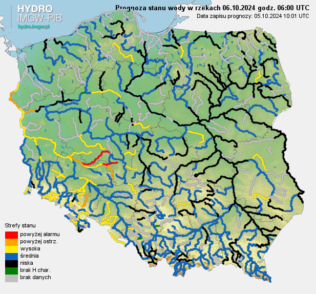 Prognozowana sytuacja hydrologiczna 06.10.2024 r. (06 UTC)